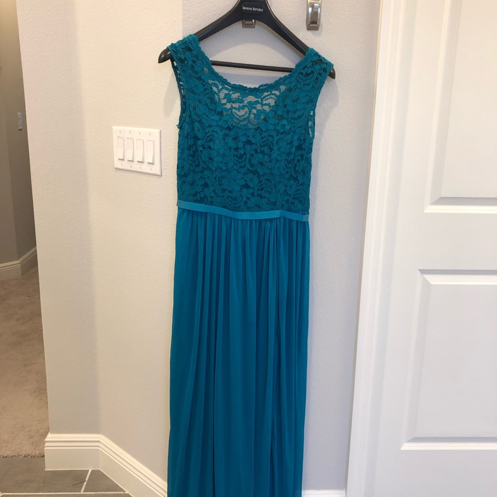 Long Bridesmaid Dress with Lace Bodice